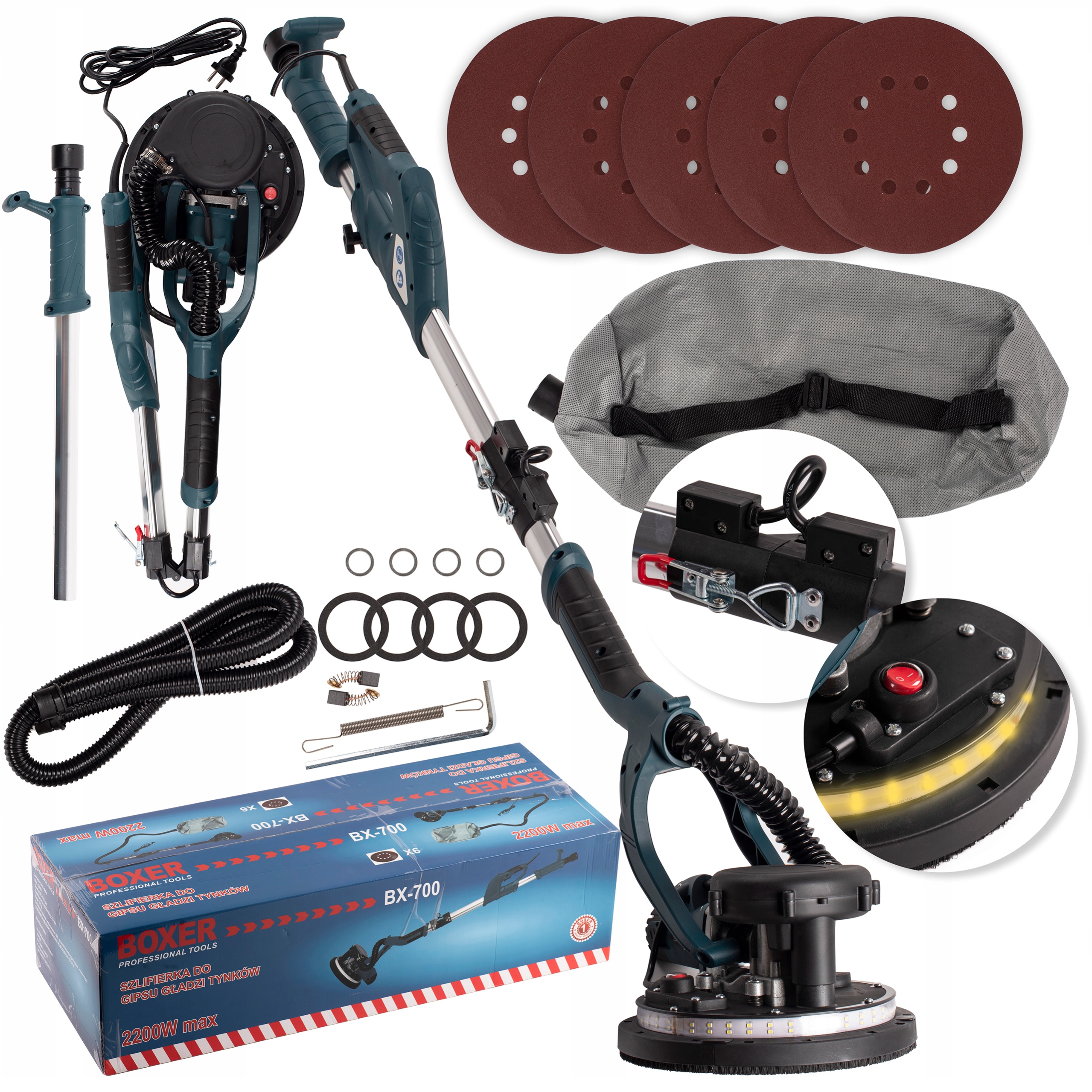 Mocna Szlifierka Do Gipsu Żyrafa Gładzi Tynku Led 2200W Papier