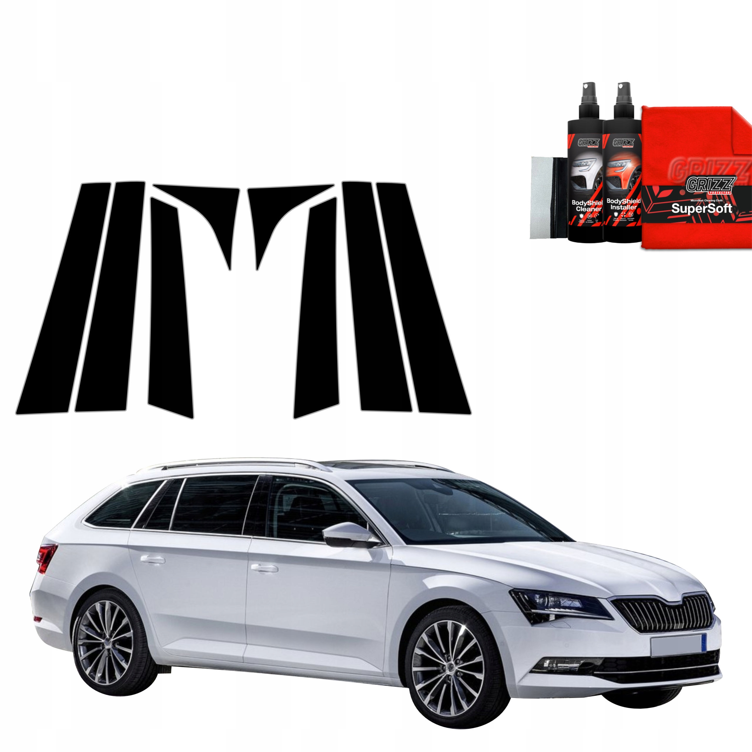 8v1 Černá fólie na sloupky pro Škoda Superb 3 Combi (2015-2019)