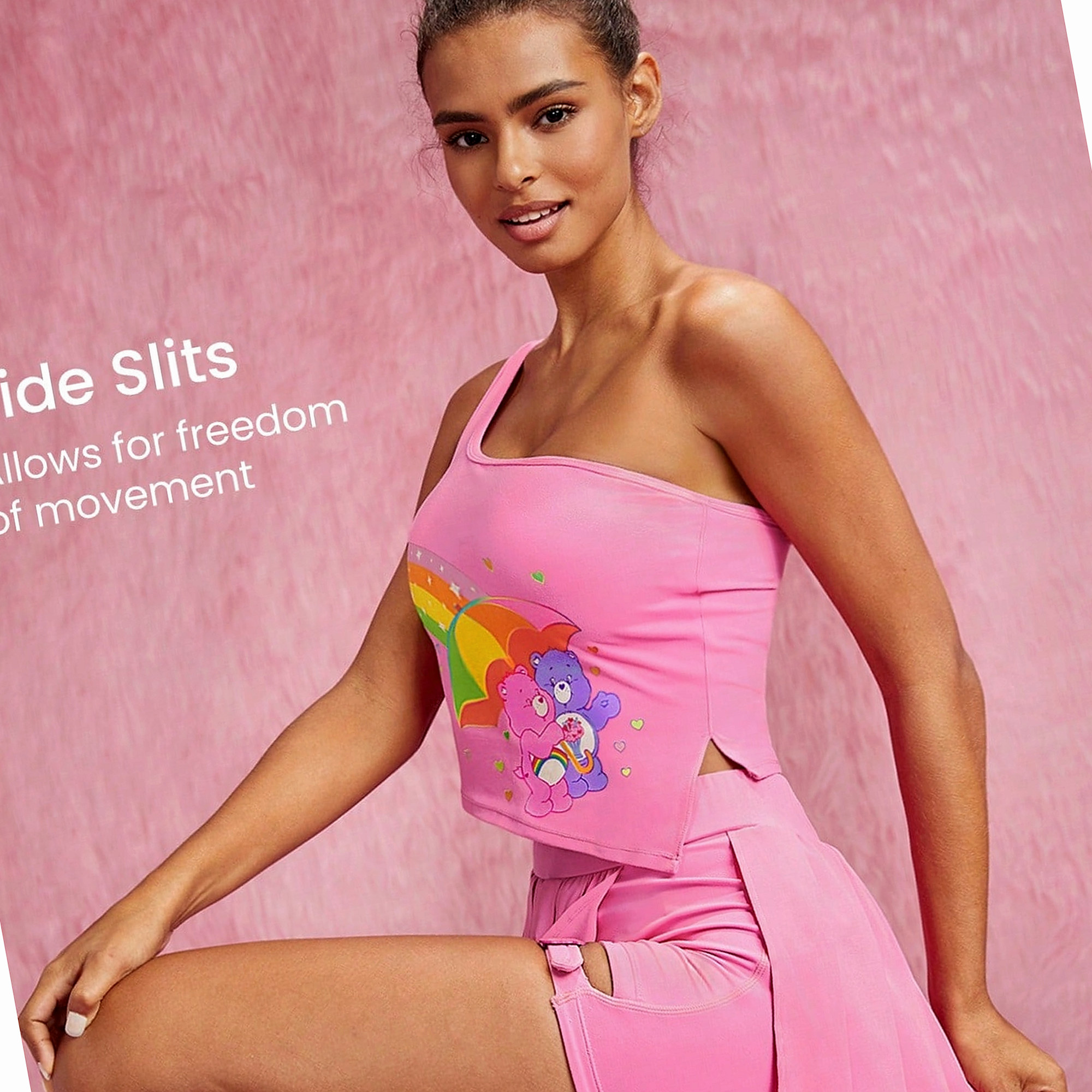 Top Aktywny Na Jednym Ramieniu Z Nadrukiem Pudrowy Crop Treningowy L 40