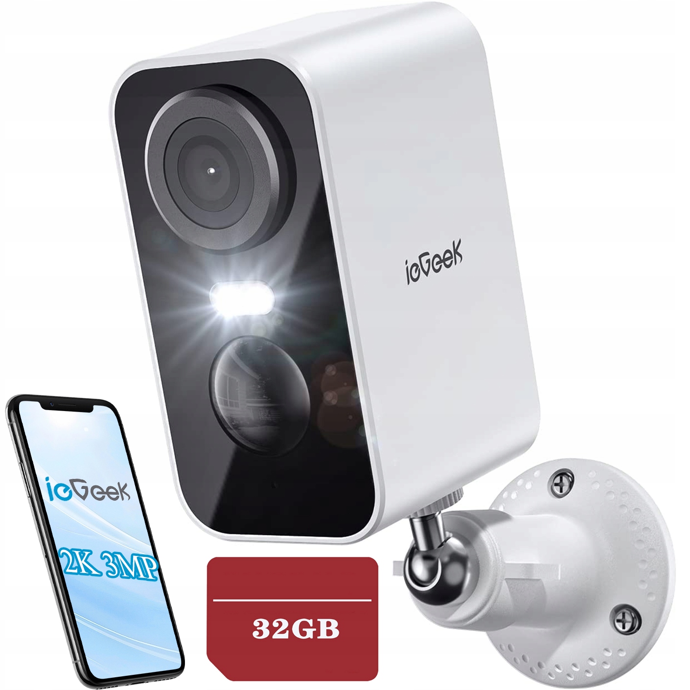 Venkovní bezpečnostní kamera Wifi 2K 3MPx Hd 32GB na 5200 mAh baterii