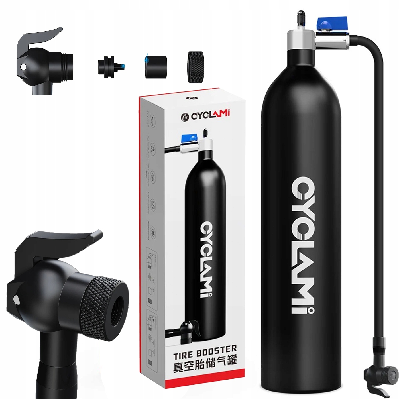 Nádrž na vzduch 1.3 l pro pneumatiky bez duší Booster 200PSI, inflátor jízdních kol