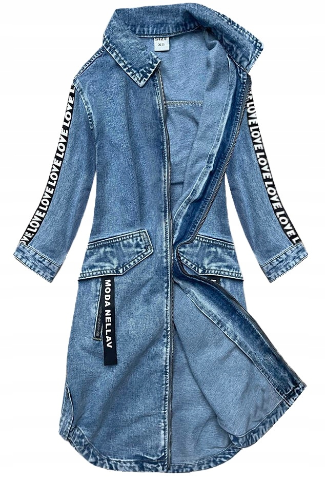 Dlouhá Přehozová Bunda Jeans 7030 Modr. S (36)