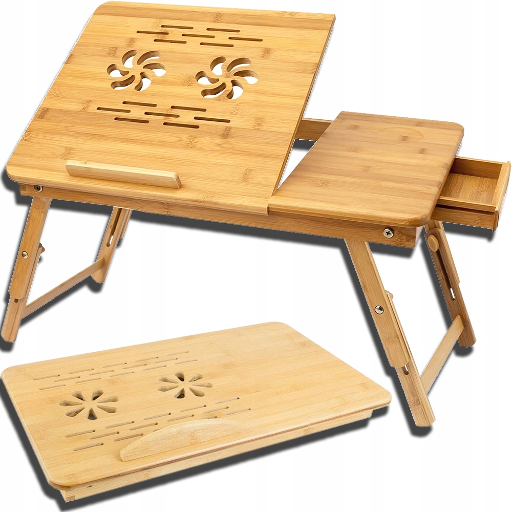 Stolik Pod Laptopa Do Łóżka Składany Mobilny Regulowany Bamboo Śniadaniowy