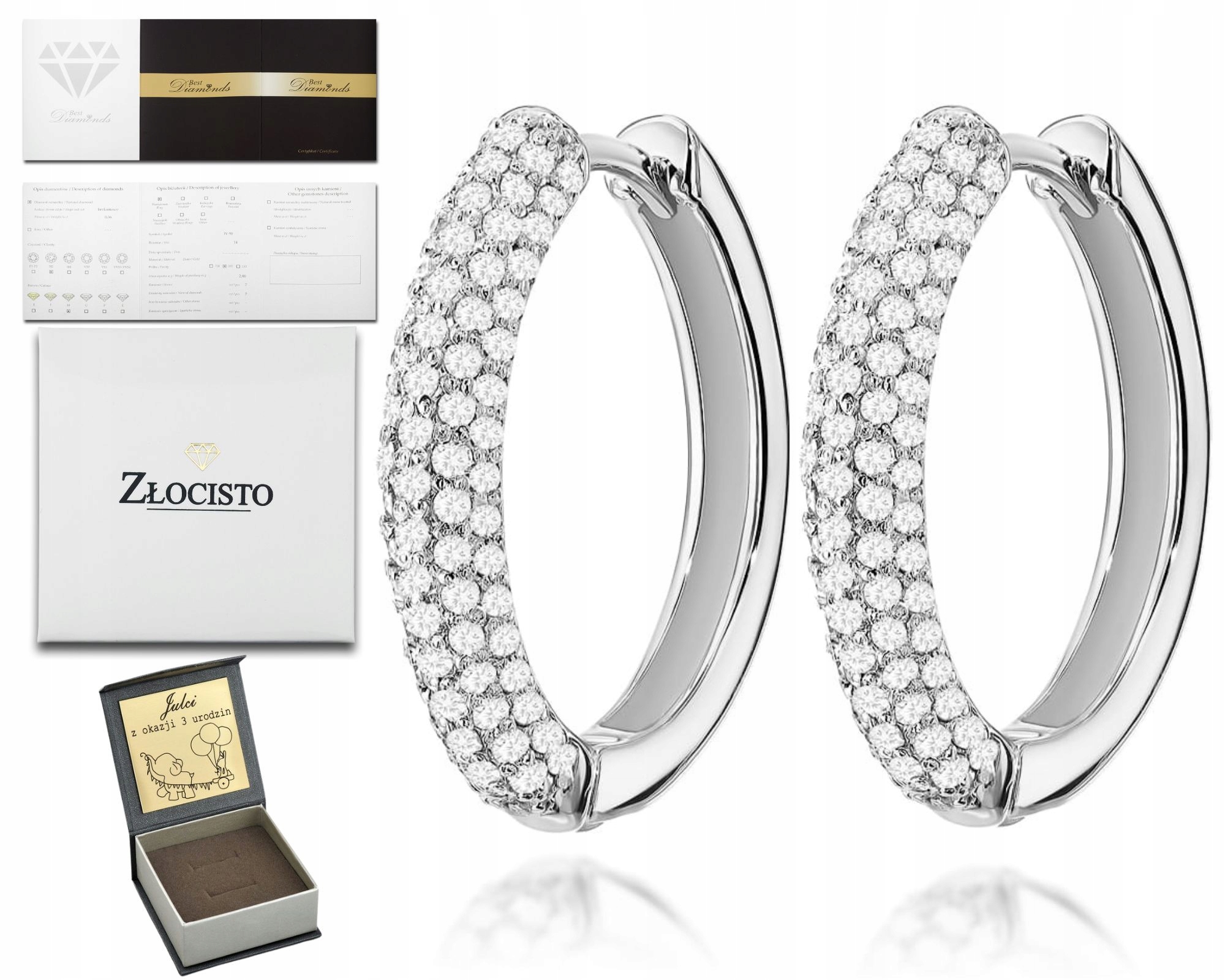 Bílé Zlato Náušnice Závěsná Kolečka S Diamanty A Brilianty 585 Gravírování