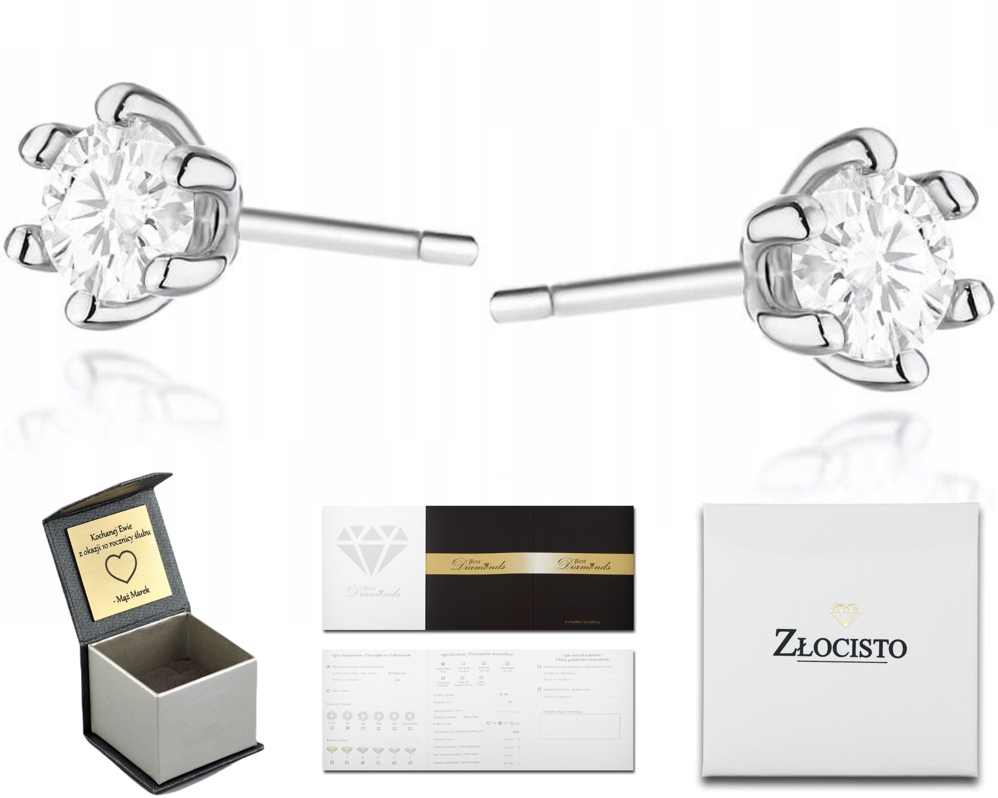 Bílé Zlato Náušnice S Diamantem, Klasická Tužka