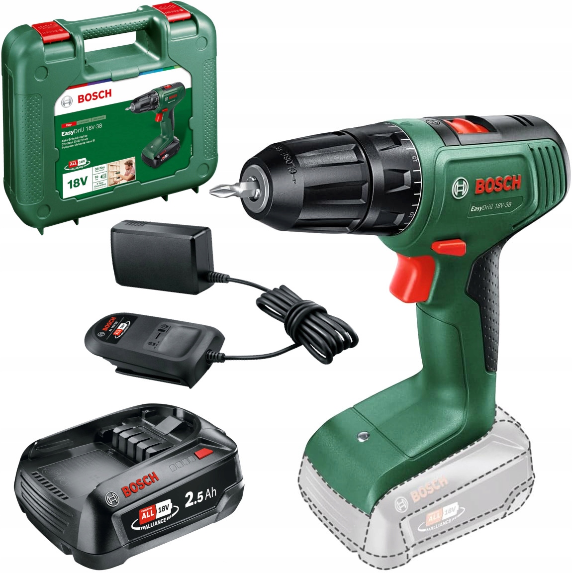 Wiertarko-wkrętarka Bosch EasyDrill 18V-38 Aku 2.5Ah, ładowarka, walizka