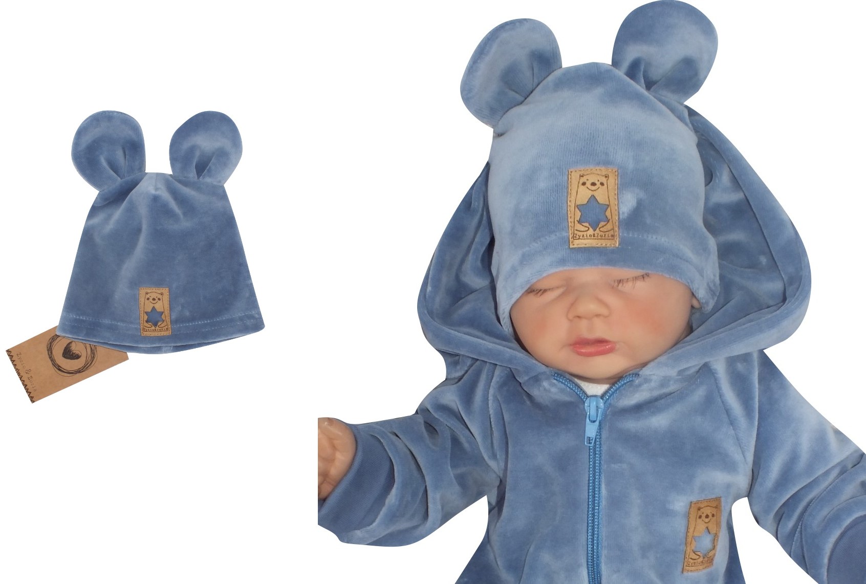 

Czapka z uszkami welurowa niemowlęca rozmiar 42/44