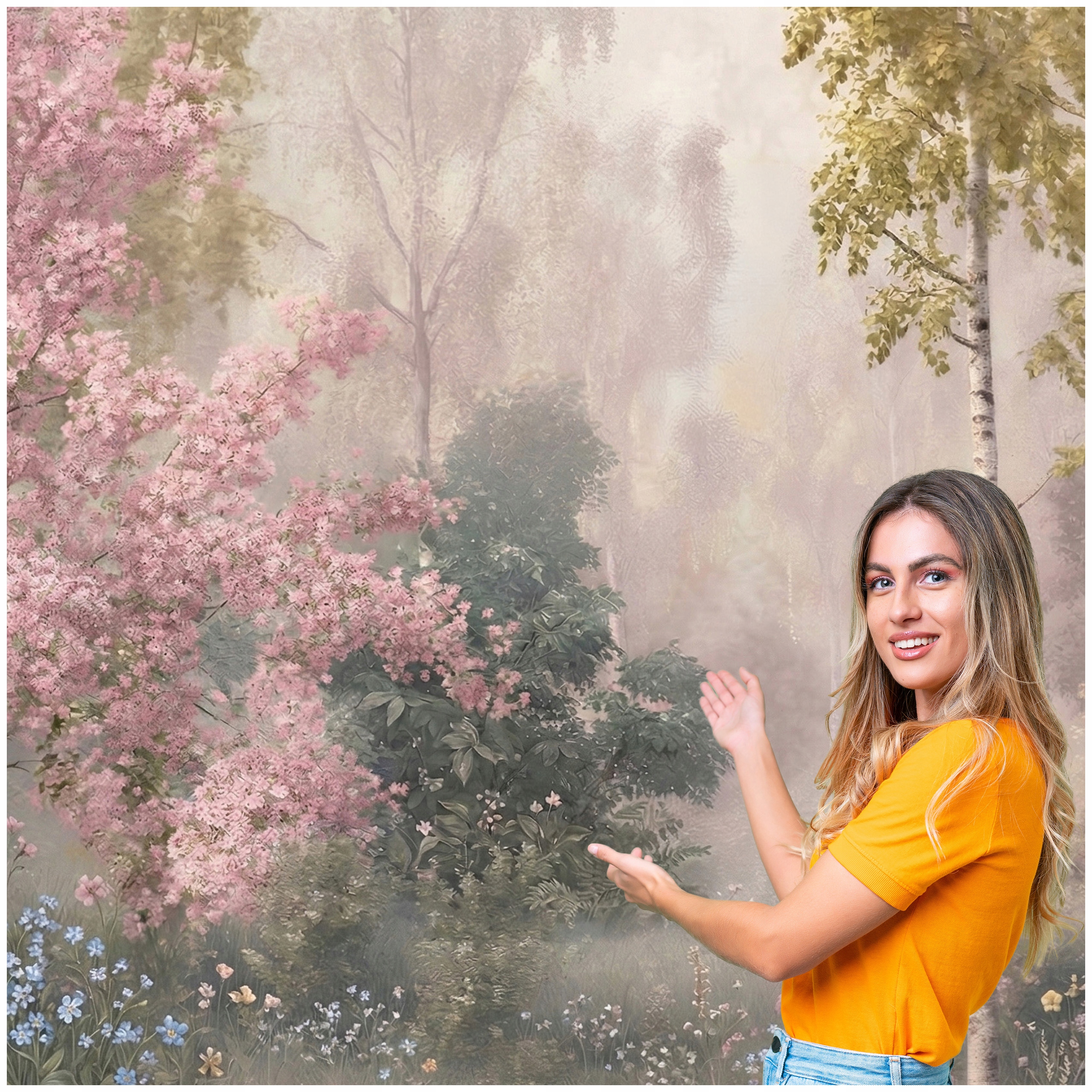 Fototapeta Les Stromy Listy Akvarel Příroda Vintage Boho 490x280 LDAV07F