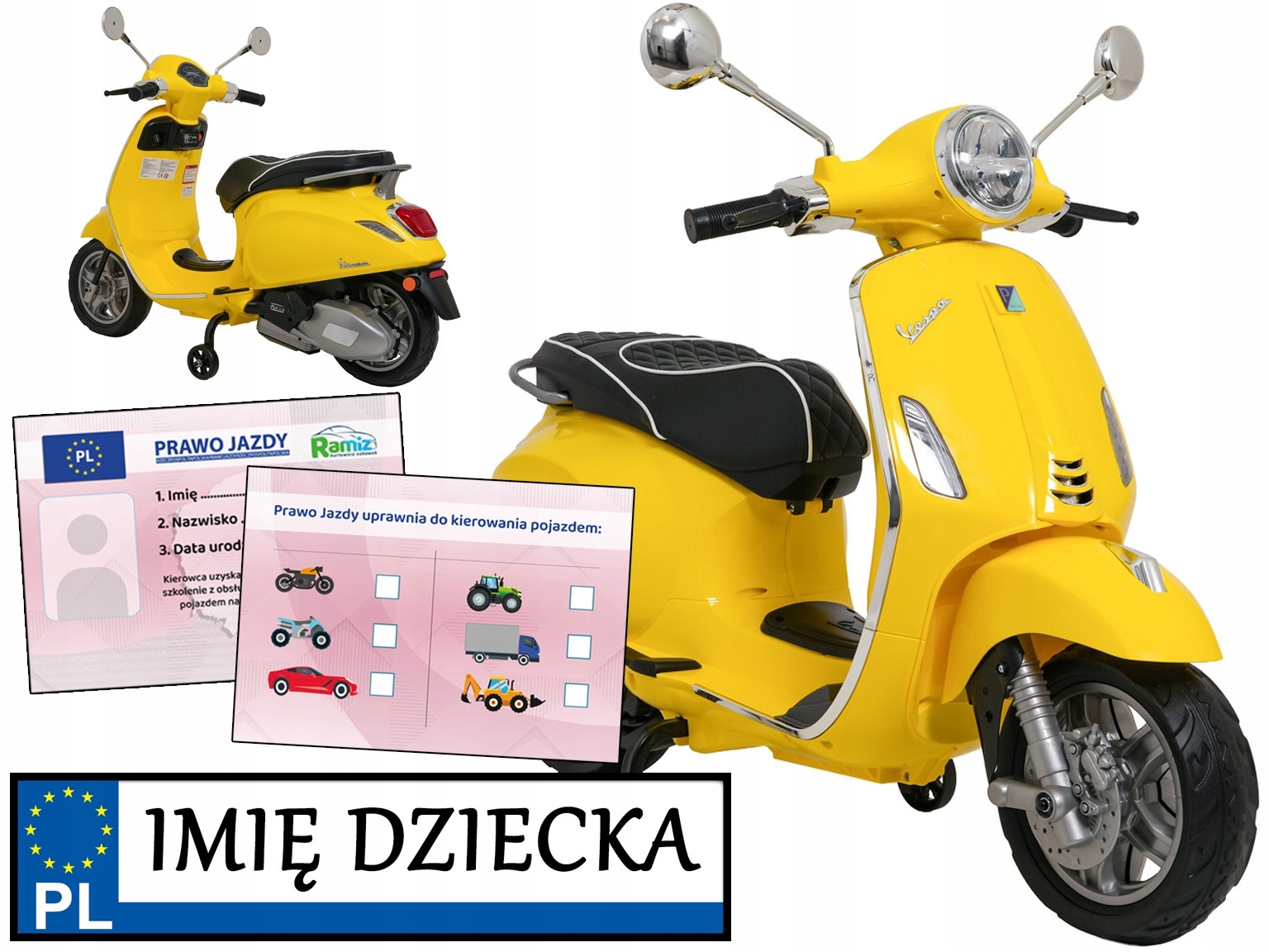 motorek dla dzieci Skuter Vespa Roma piankowe koła Retro Skuter