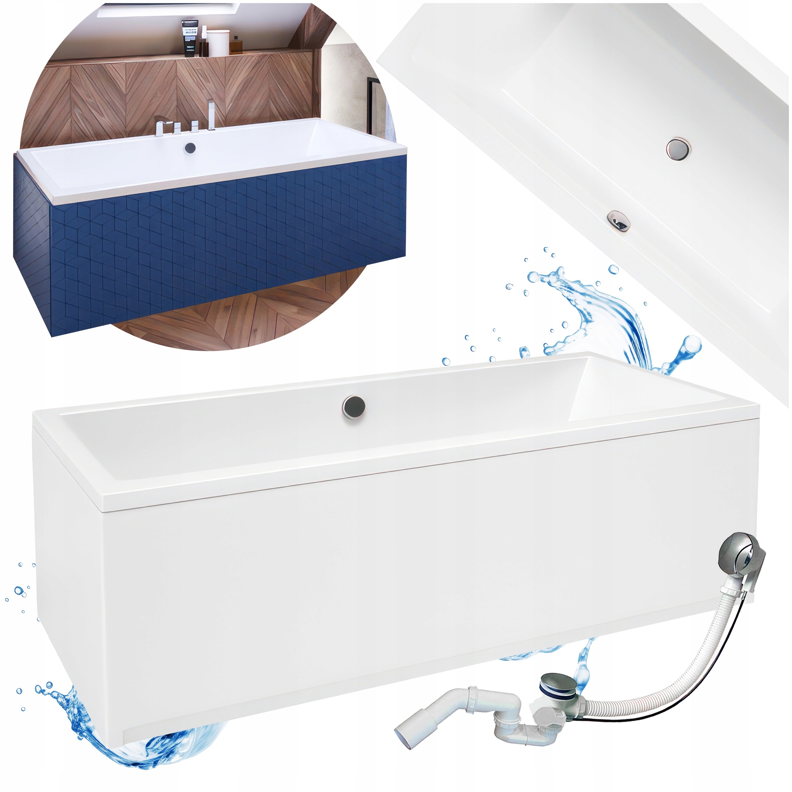 Vana S Sifonem Obdélníková Univerzální Akrylová Bílá Quatro Duo 170X75