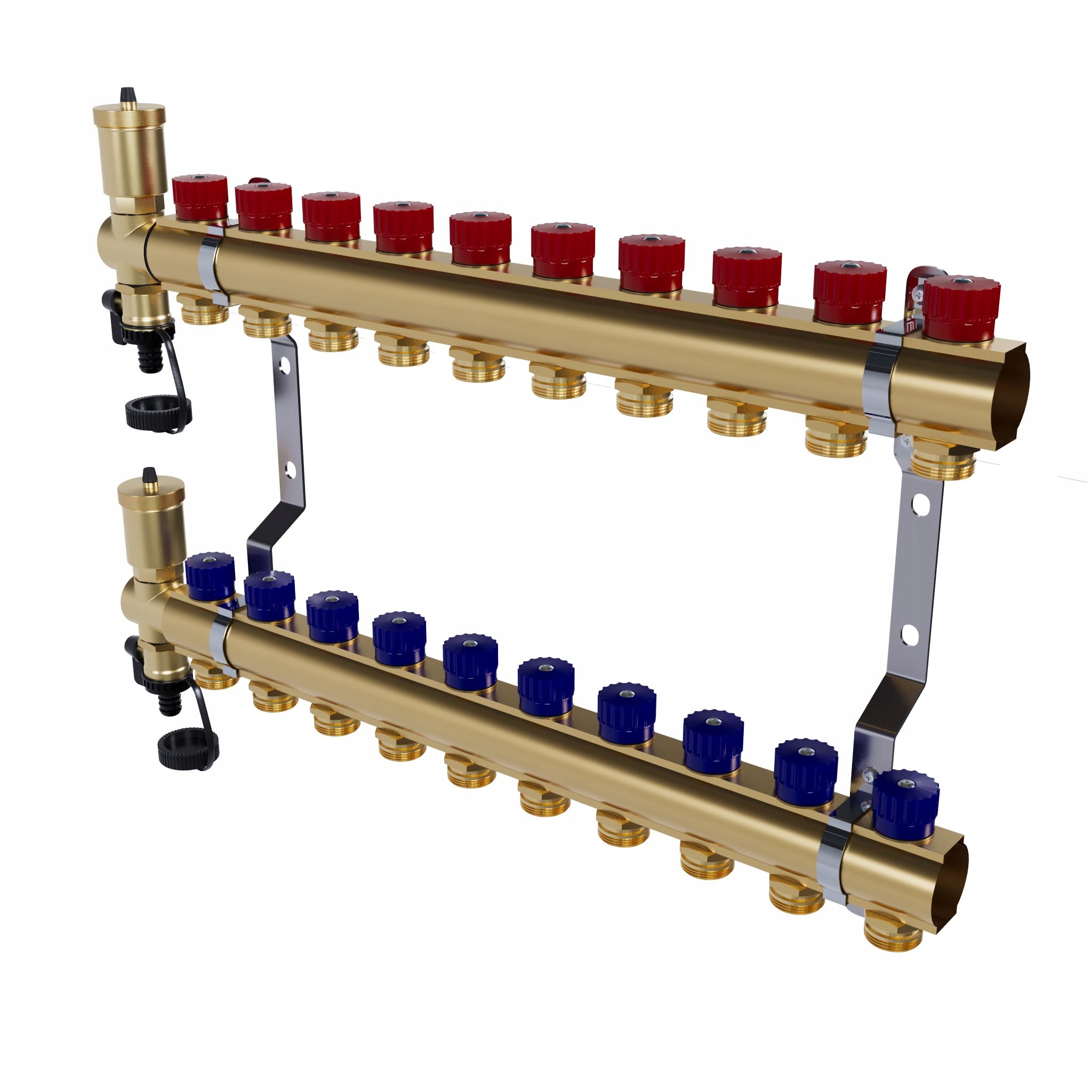 Mosazný 10-okruhový manuální rozdělovač pro radiátorové vytápění