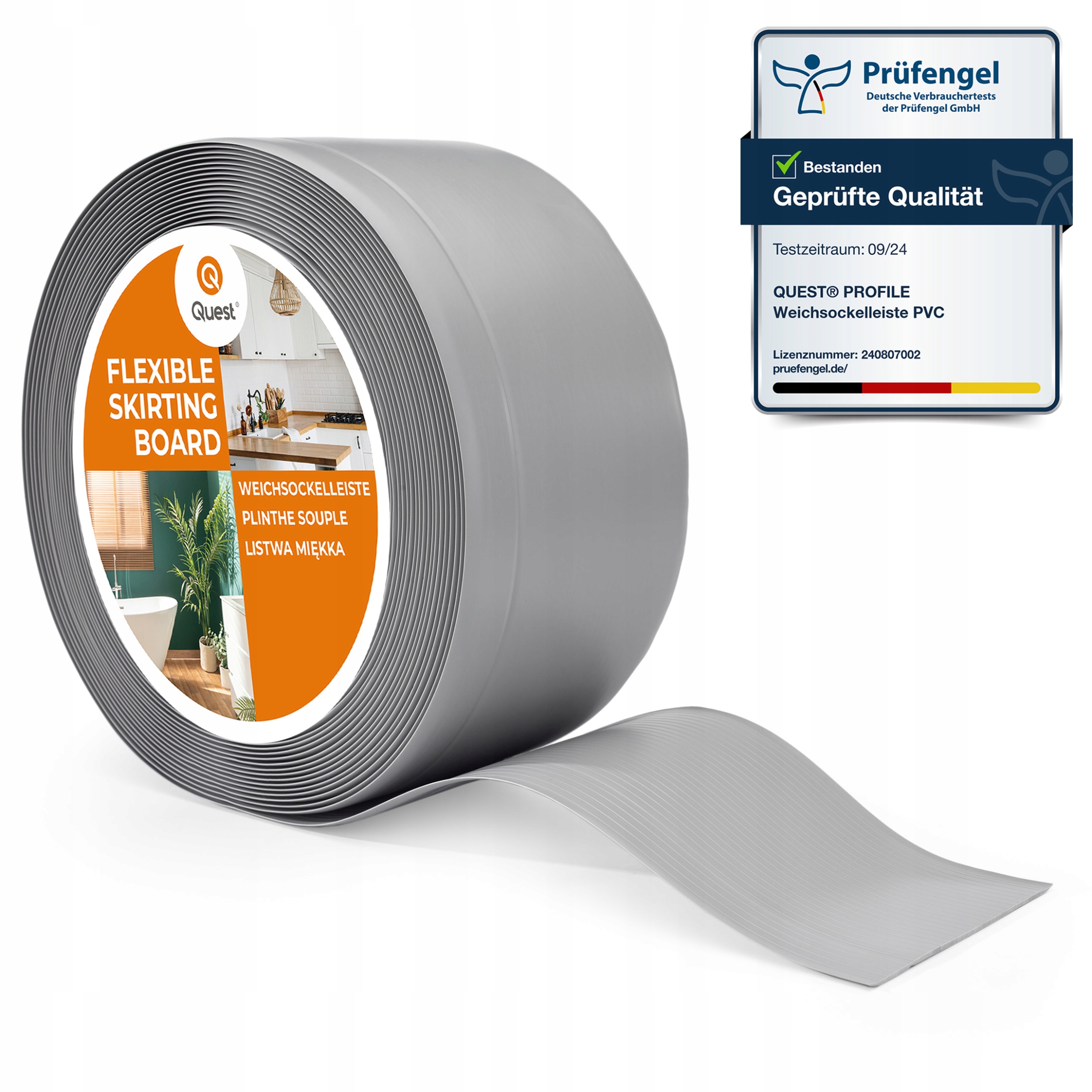 Podlahová lišta Pvc 100/25 šedá, 15 m, flexibilní, soklová