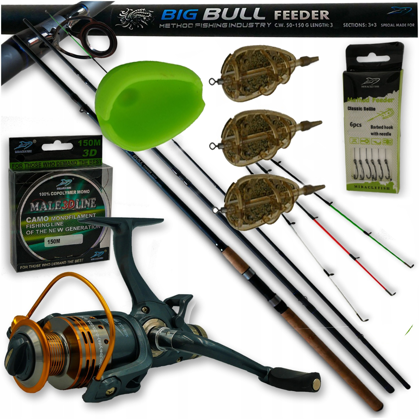 Feederová Sada Method Feeder Rybářský Prut Naviják Návazce Vlasec CM Dárek