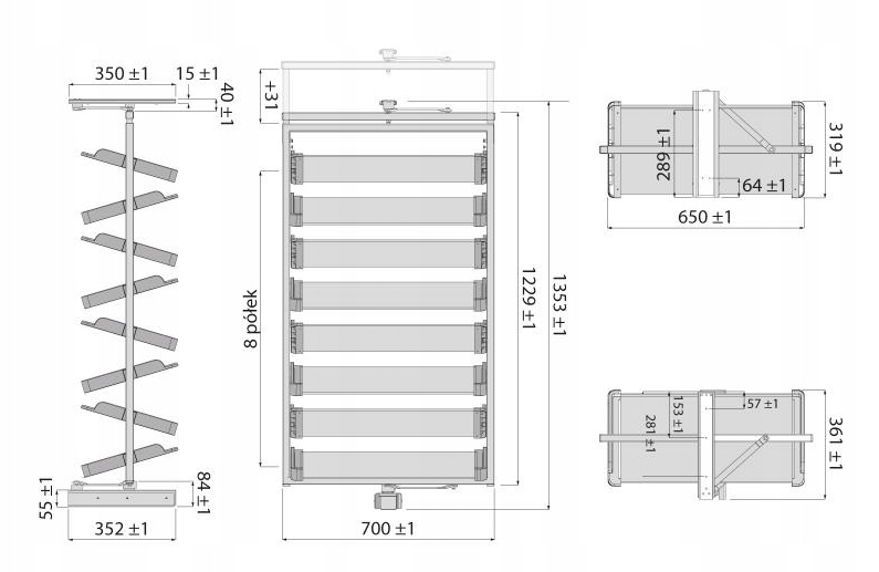 KOSZ NA BUTY OBROTOWY 8 PÓŁEK GARDEROBA SZAFA ORGANIZER NA OBUWIE ANTRACYT Marka Adgo