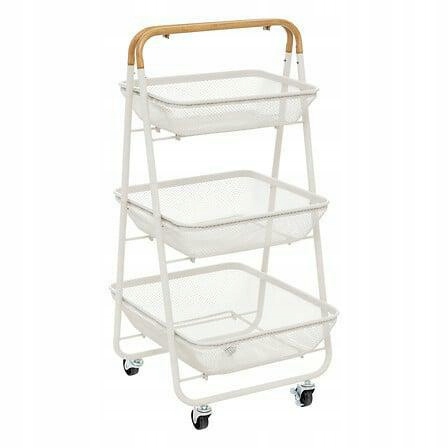 3-úrovňový kovový vozík Mayaj, biely s drevom