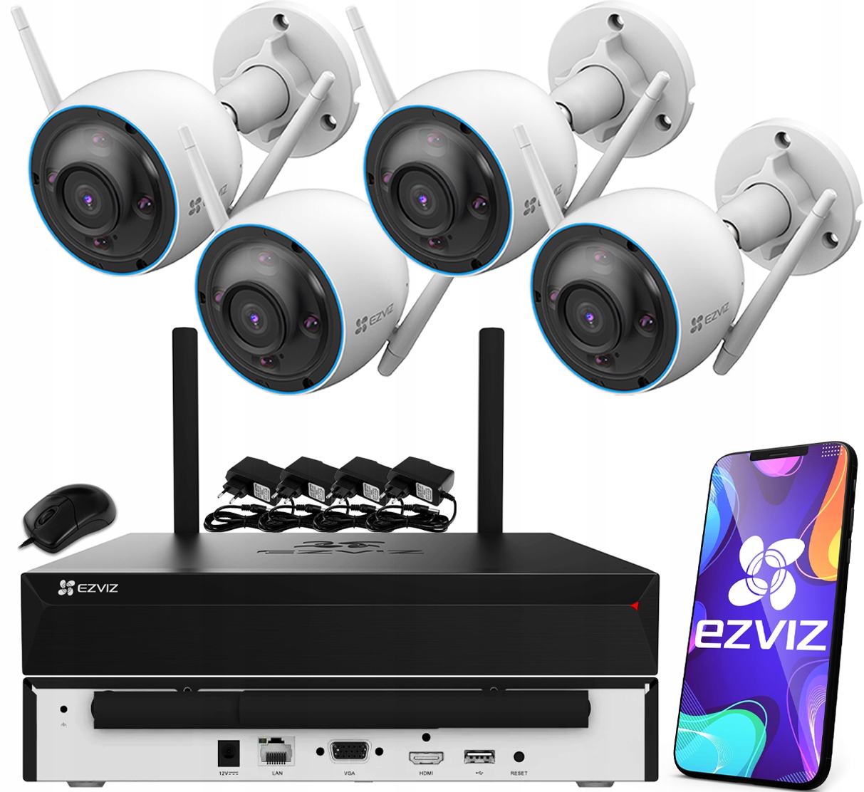 WiFi monitorovací sada Venkovní 5MPx 4 kamery H3 3K Ezviz Rekordér