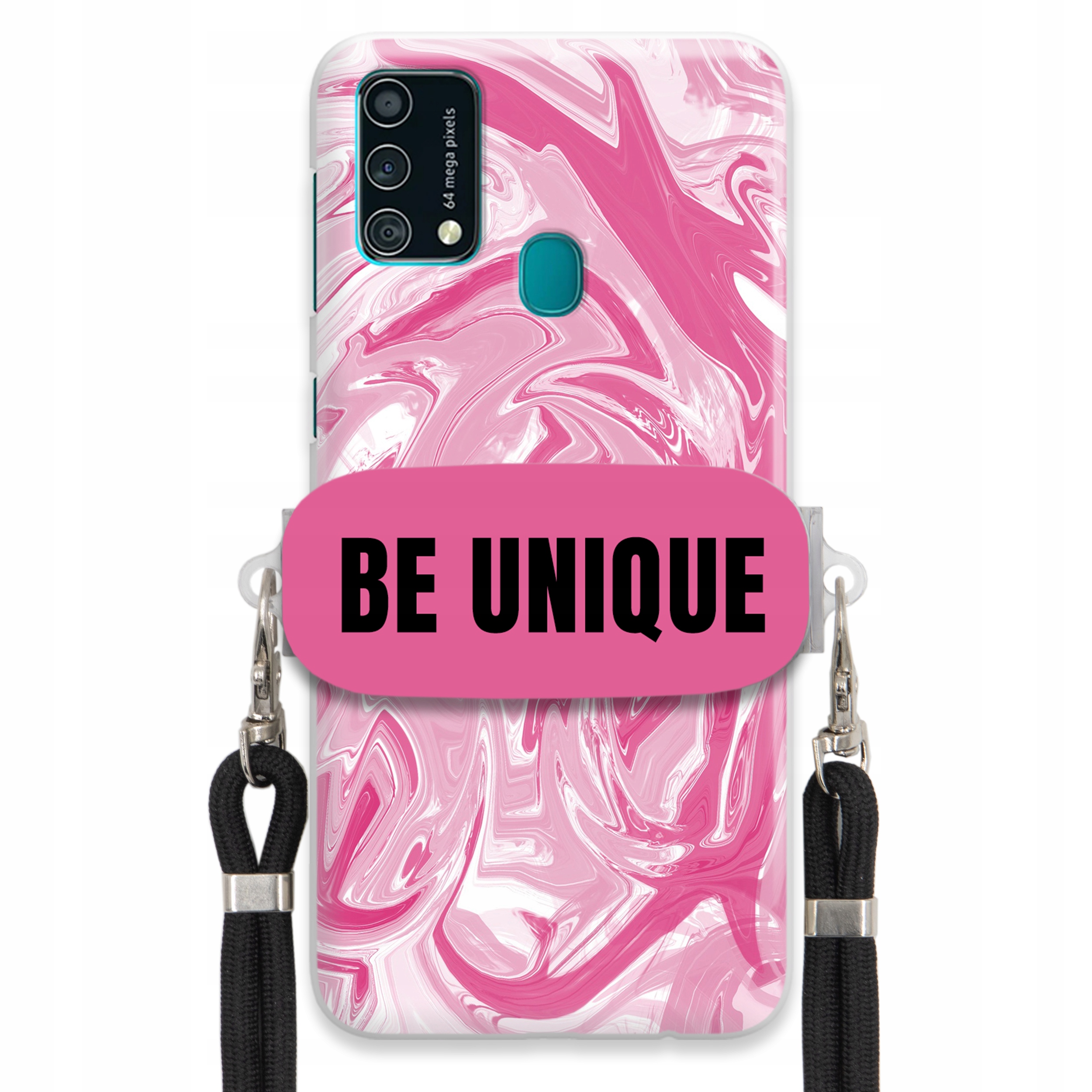 Puzdro pre Samsung F41 držiak šnúrka Čierna Ružová Mramor Be Unique