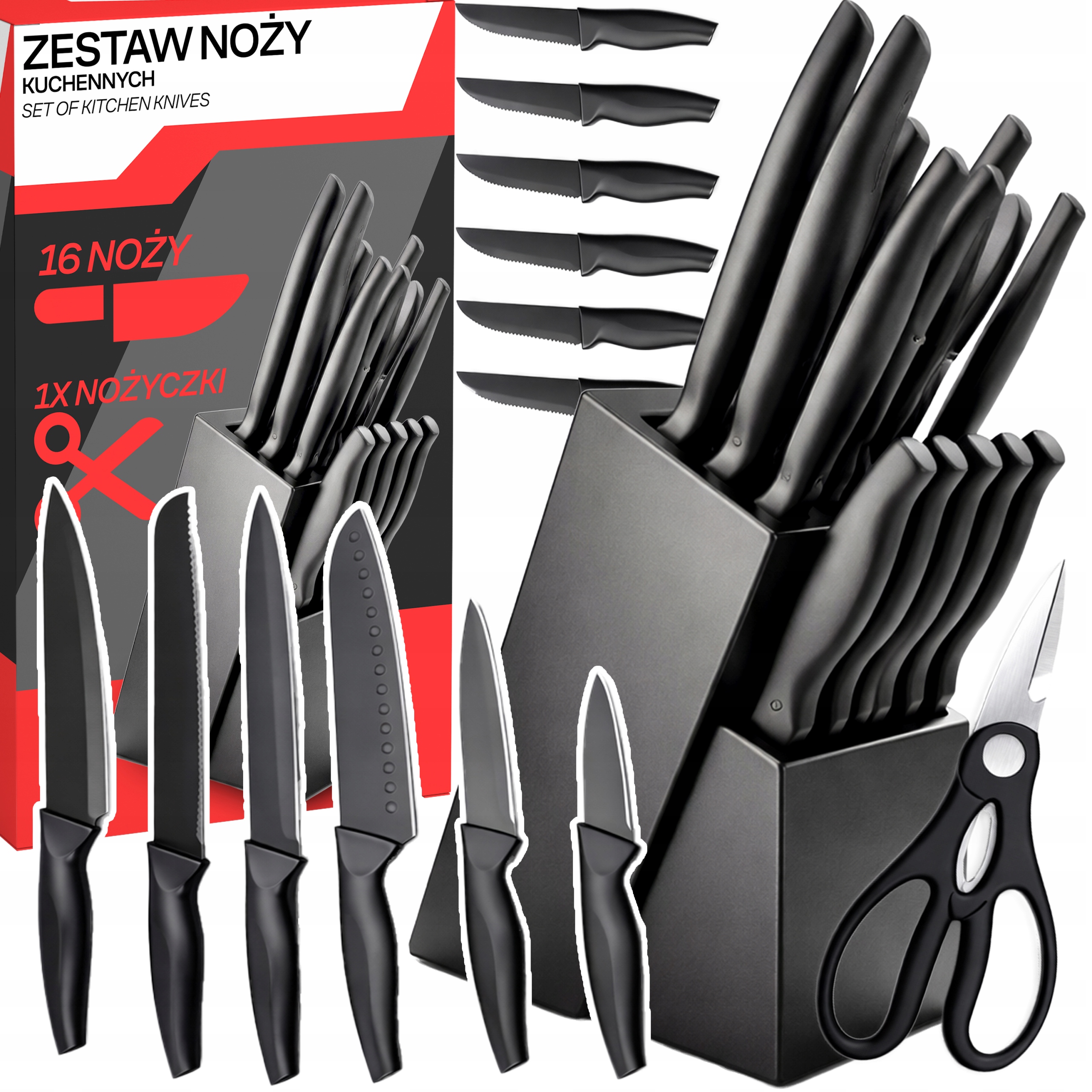 Sada Kuchyňských Nožů Sada Nože Šéfa Ostré 16 Kusů V Bloku Stojan