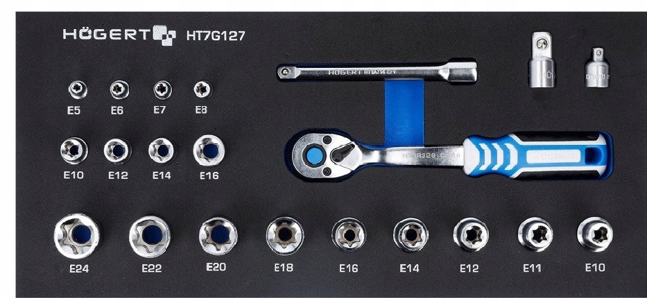 Zestaw narzędzi z grzech 3/8″ 22 szt wkład HT7G127