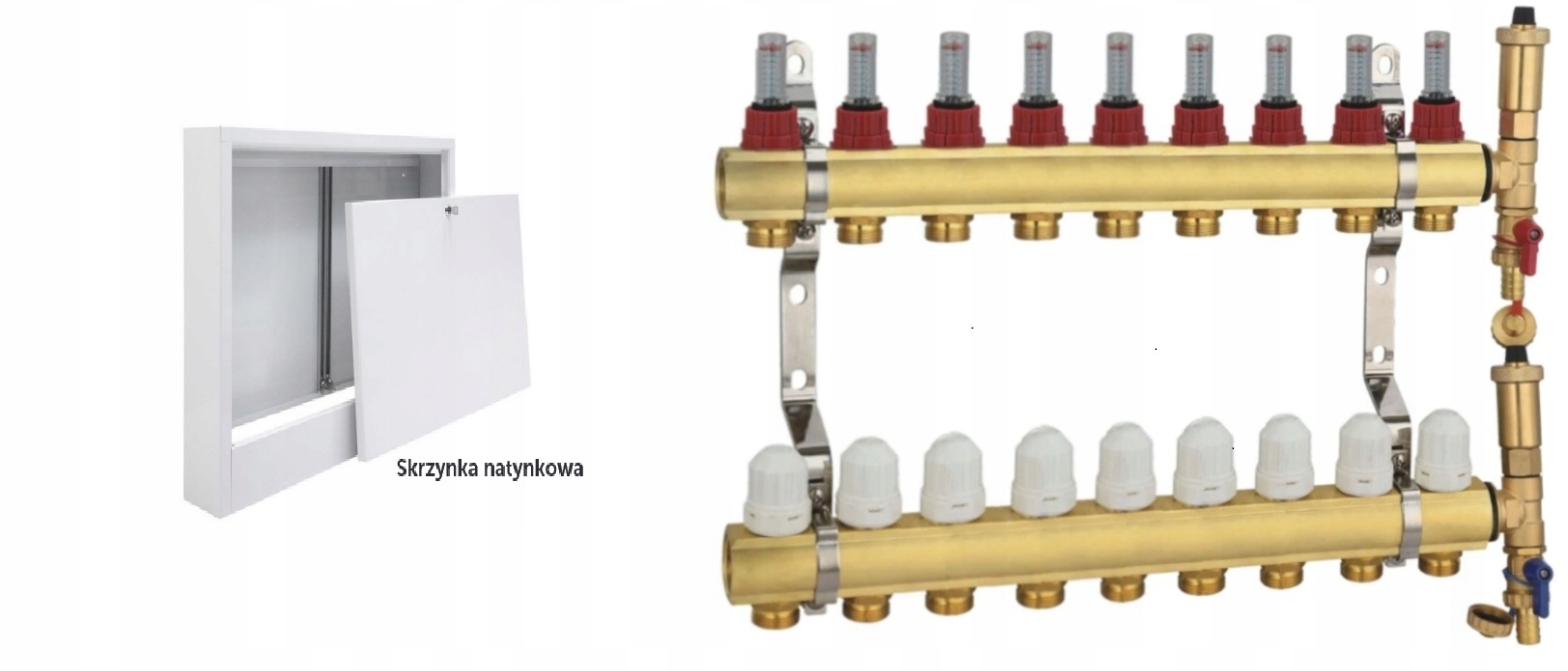 Nástěnná skříňka rozdělovač 9 sekcí okruhů pro vytápění Pex