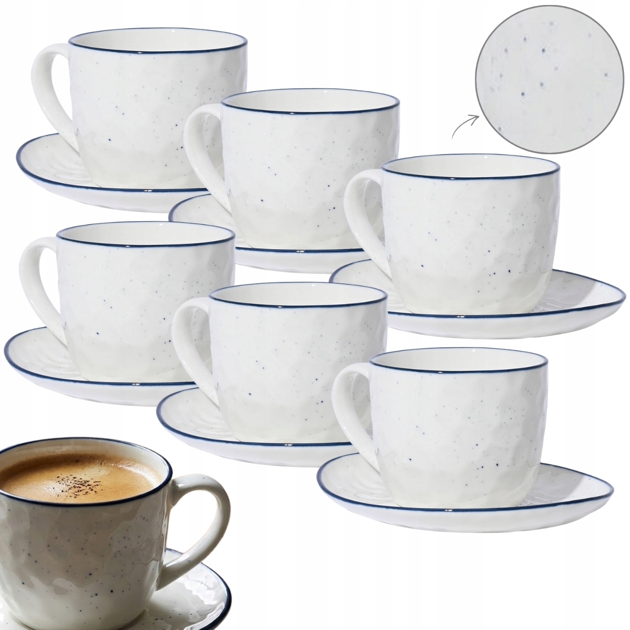Šálky na kávu kerbata S Podšálkou 220 ML 6 Ks Pebbles biele porcelánové