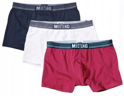 MUSTANG BOKSERKI MĘSKIE BAWEŁNA 3-PAK GRANAT/BIAŁY/CZARNY L Kod producenta 53102-navy-white-red.L