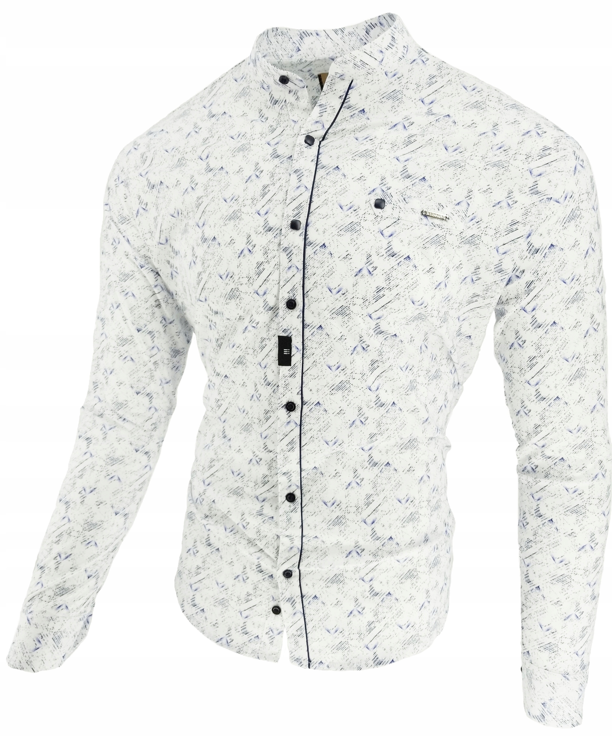 KOSZULA MĘSKA BIAŁA ZE STÓJKĄ WZOREK SDN73 XL Kolor wielokolorowy