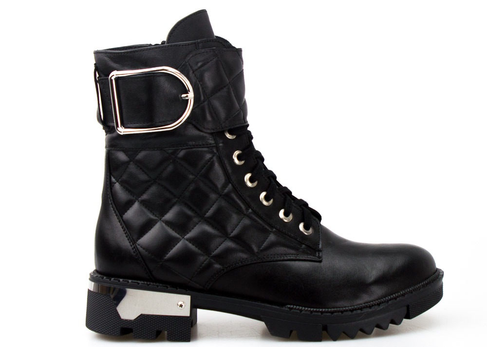 Černé Kožené Kotníkové Boty Stylové Prošívané Workery 35