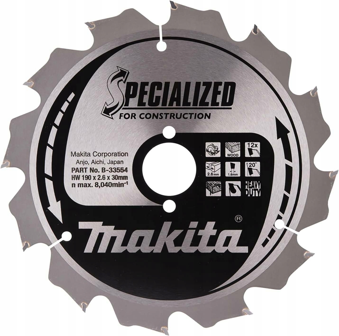 Makita Kotoučová Pila 190x30x12z Specializované Dřevo