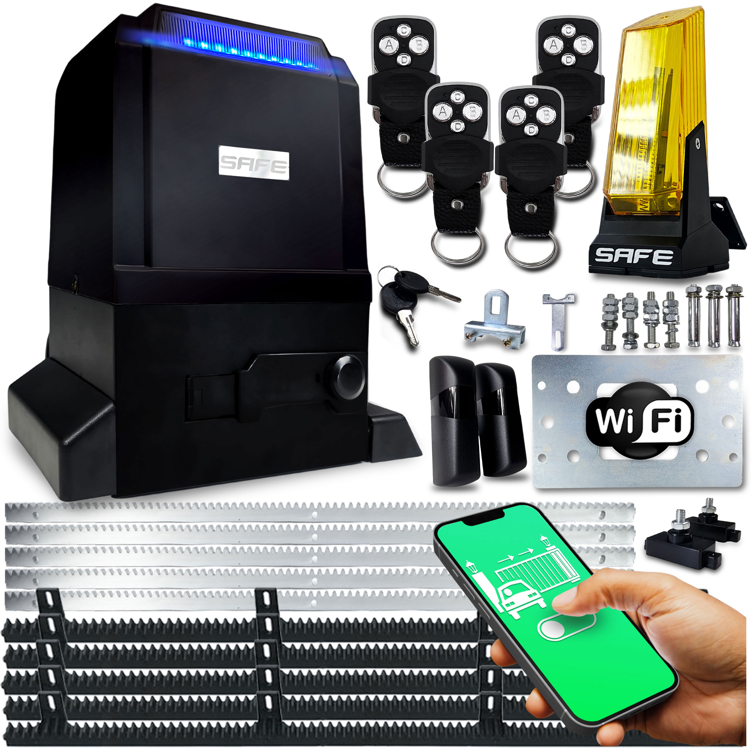 Set Pohon Pro Posuvné Brány 800 kg 4 ovladače 5 X Wifi automatová lišta