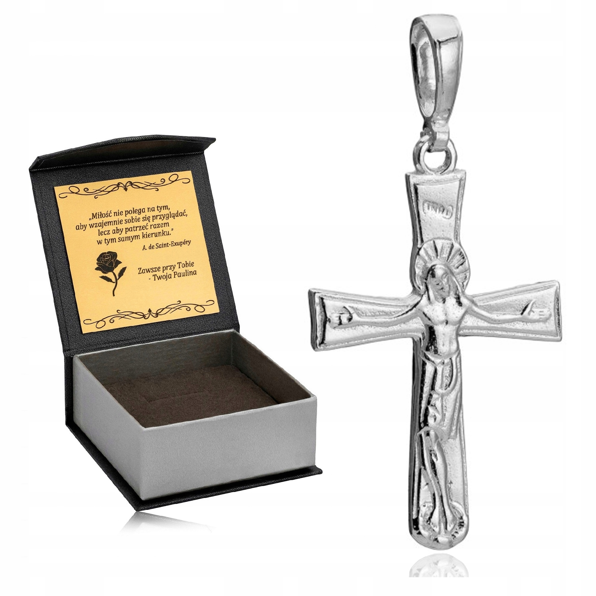 Lesklý Stříbrný Pánský Přívěsek Masivní Křížek Kříž Ježíš Gravírování