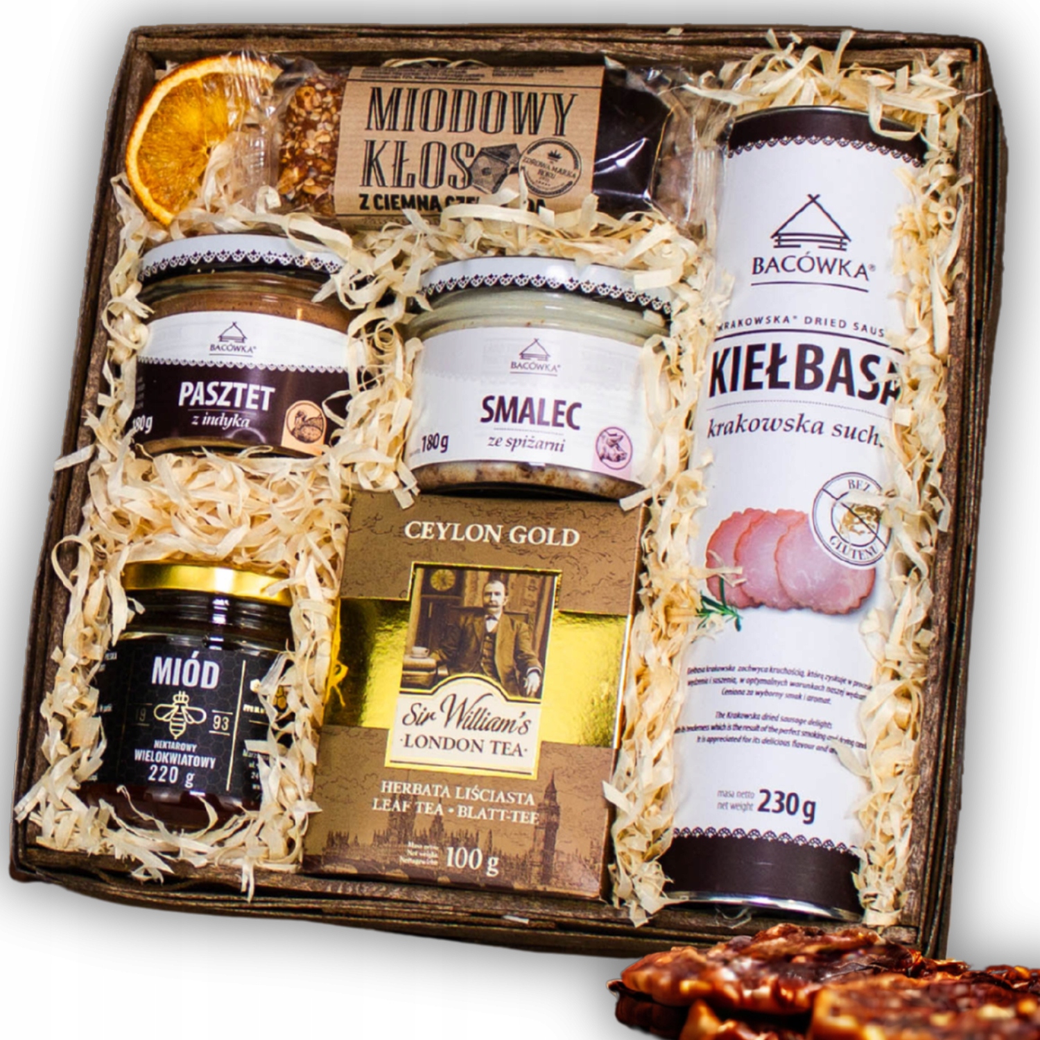 Levně Dárkový Koš Pro Něj Dárek K Masu – klobása, sádlo, paštika, med
