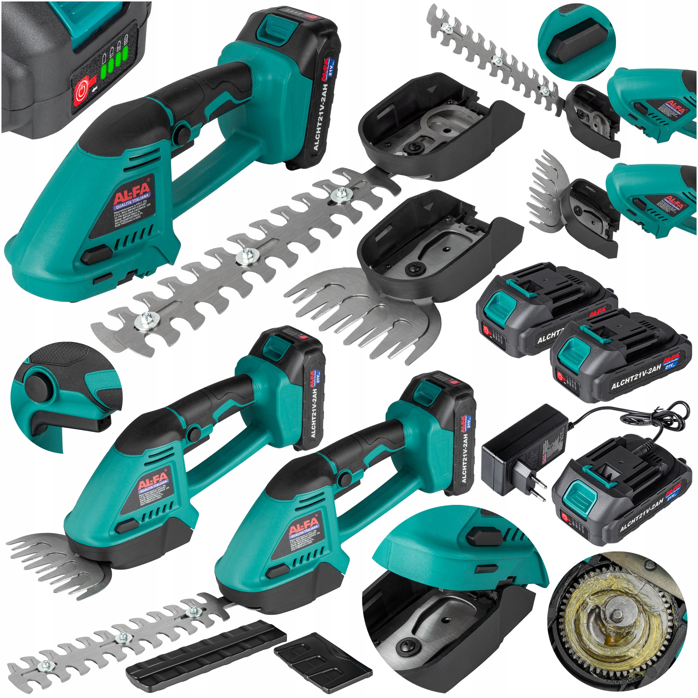 Nożyce Ogrodowe Akumulatorowe 2w1 krzewy żywopłot trawa Nożyce 2 Baterie