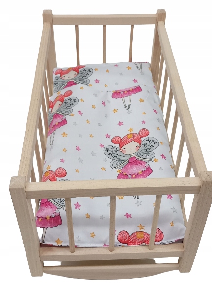 KOŁYSKA DLA LALEK DREWNIANA DLA LALKI +POŚCIEL 3EL