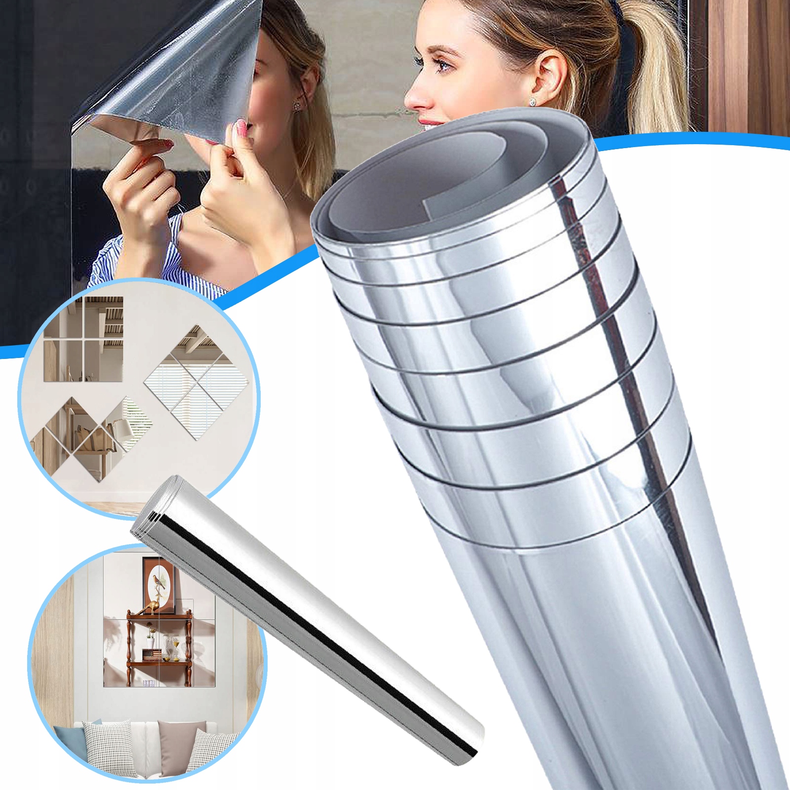 NAKLEJEK NA ŚCIANĘ LUSTREM 200X60CM BEZ RAMY DŁUGIE LUSTRO DO DOMU SIŁOWNI