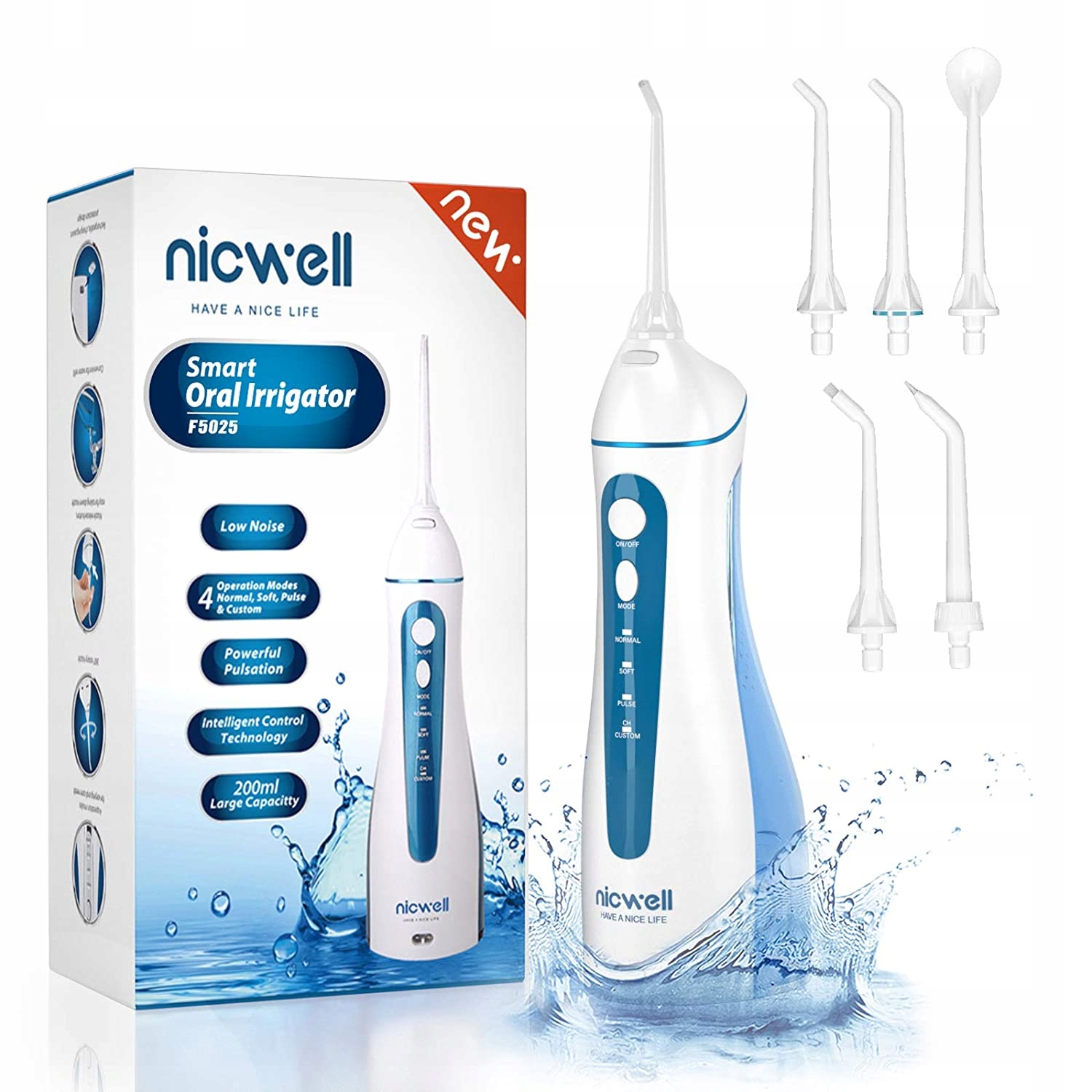 Irygator Dentystyczny Nicwell Bezprzewodowy Usb 5 Dysz IPX7