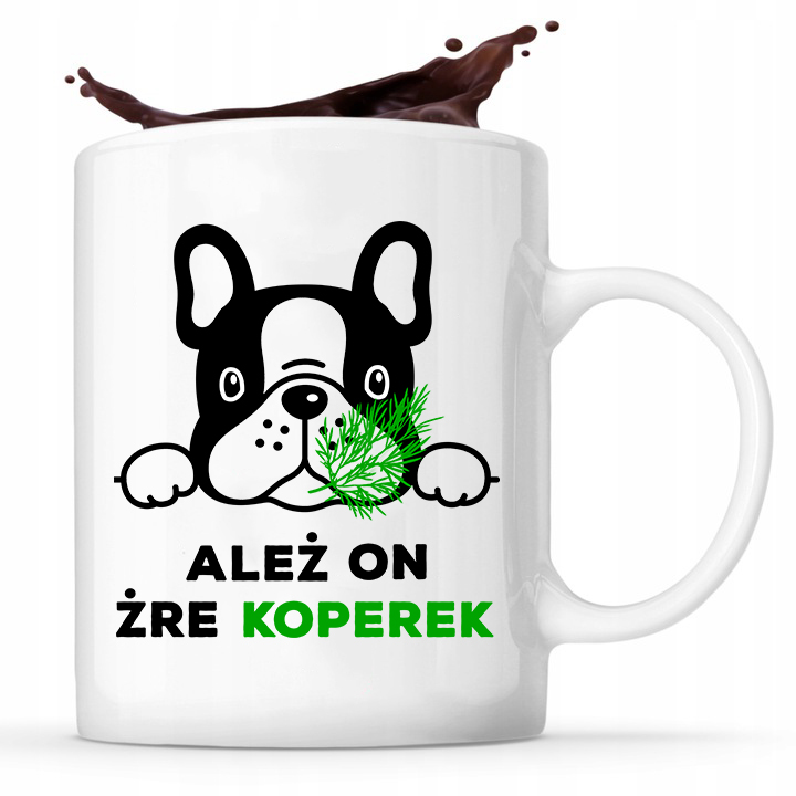 

Kubek Biały z nadrukiem Ależ On Żre Koperek 01