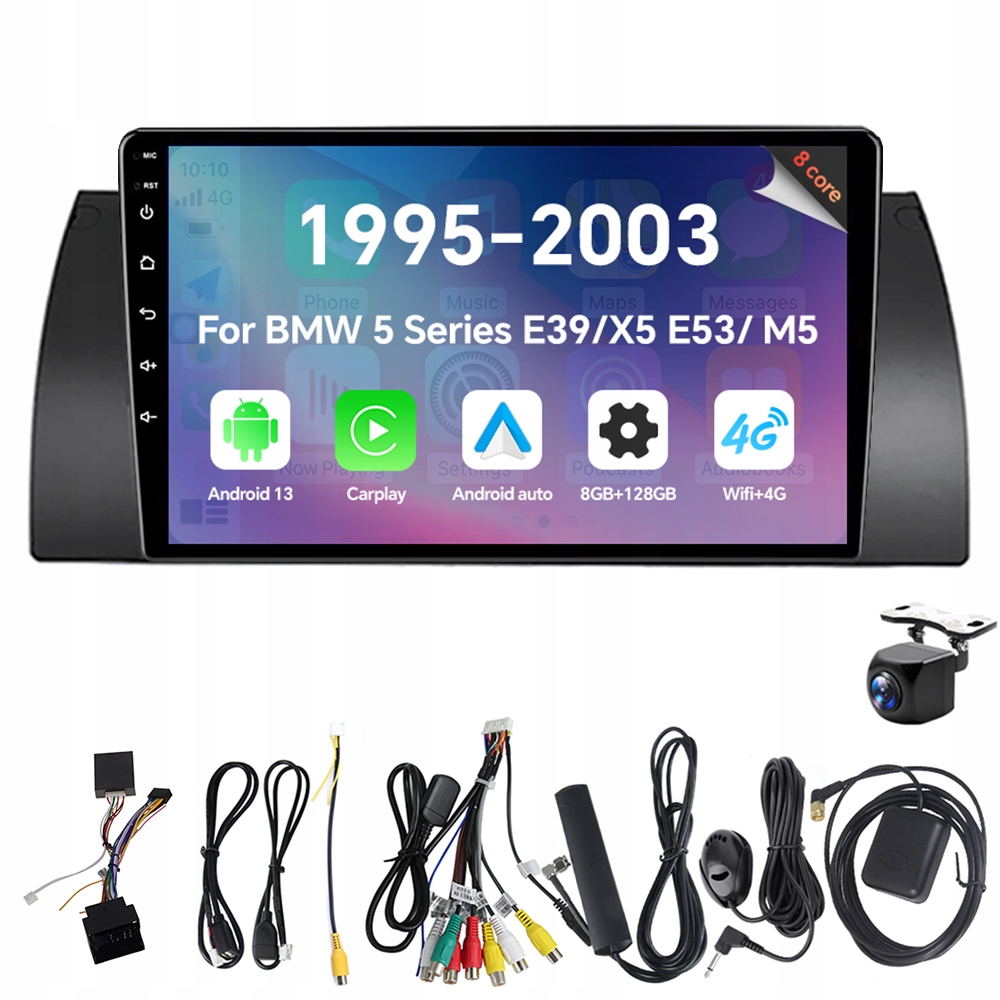 Autorádio Eunavi 2Din s Androidom 13 pre Bmw radu 5 E39 X5 M5 1995-2003 4G