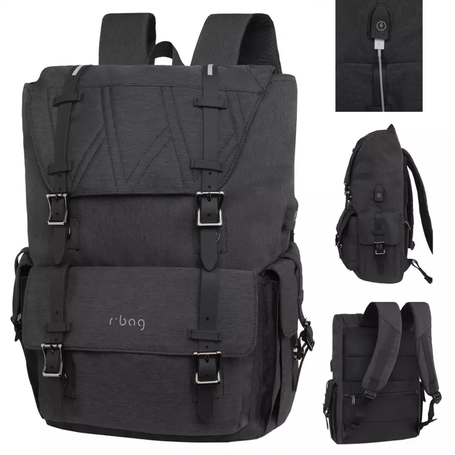 R-bag Batoh Batoh Na Notebook 13-15,6" Tablet s Usb Packerem Černý