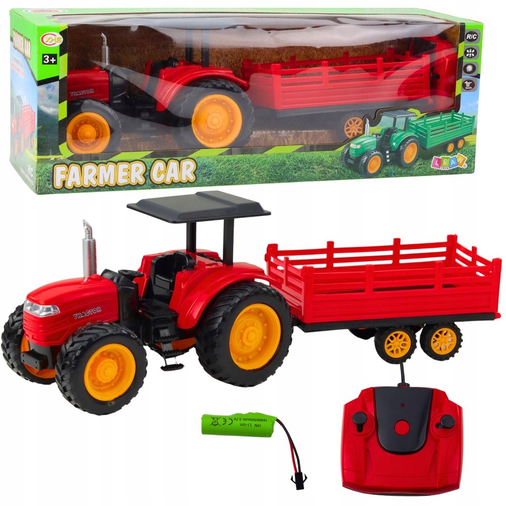 Traktor Farmerski Z Przyczepą Zdalnie Sterowany Rc Czerwony