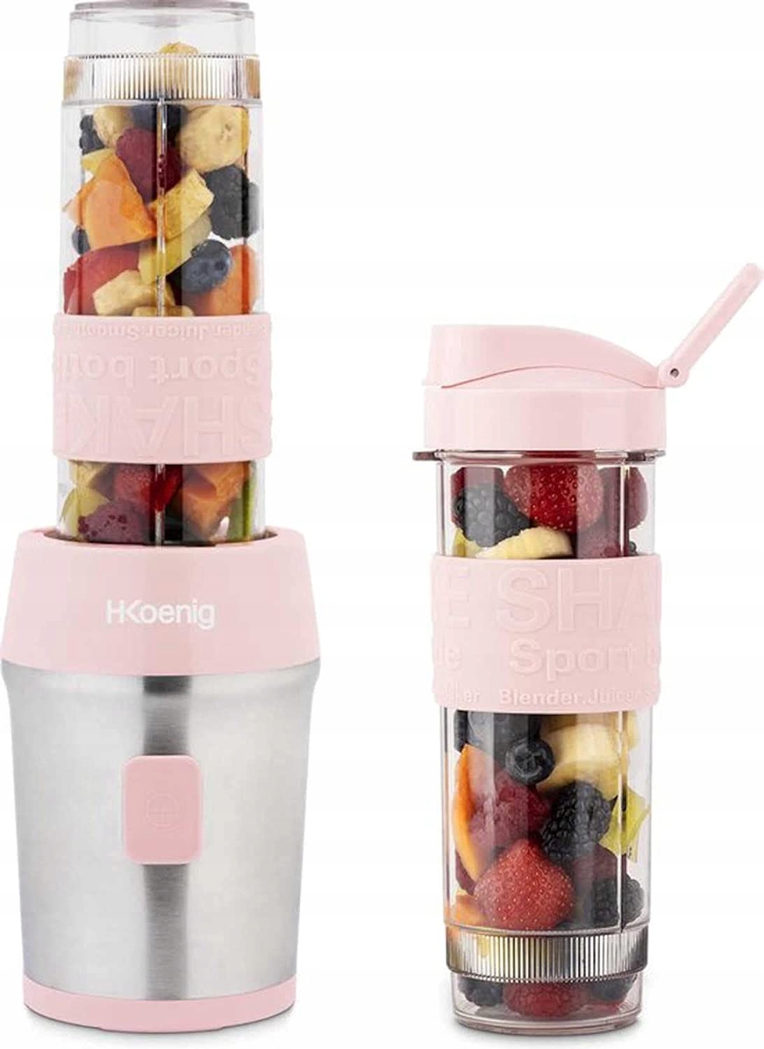 HKOENIG Mini Blender Smoothie 570ml 300W BPA Free 2 Butelki Pastelowy Róż — miniatura 12