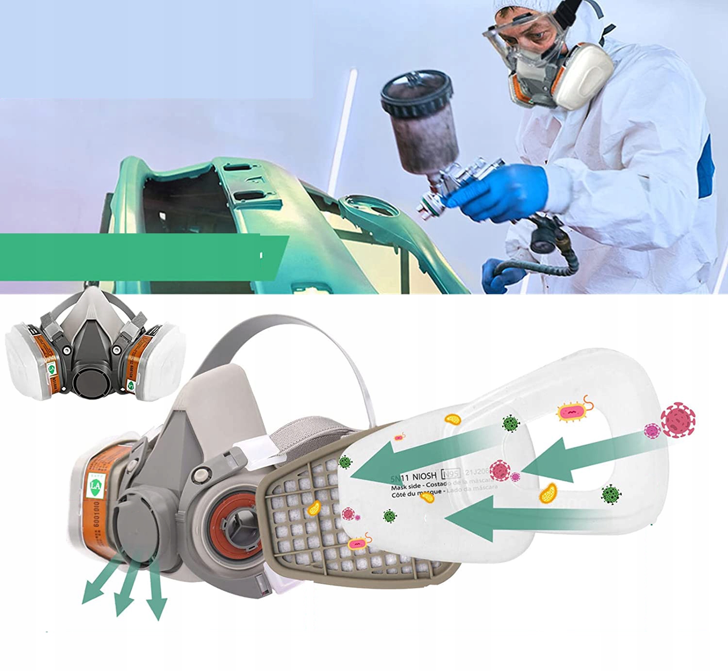 MASKA LAKIERNICZA KOMPLET PÓŁMASKA 6200 ORYGINAŁ + FILTRY Wyrób medyczny nie