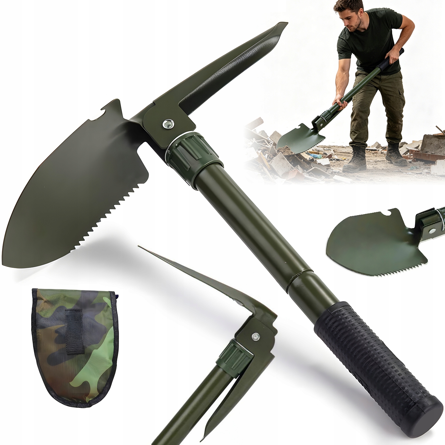 Saperka Wielofunkcyjna Piła Kilof Mała Składana Survival 3W1 Do Kempingu
