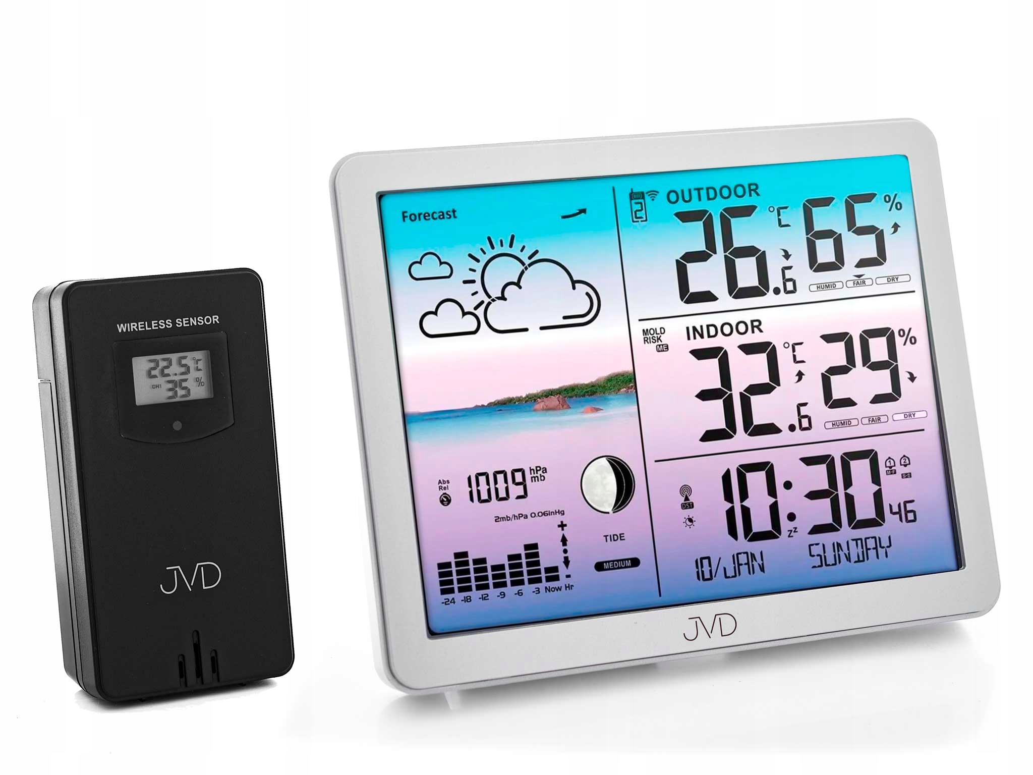 Budík Jvd 3566.2 Strieborný Alarm Barometer Dátumovka Meteorologická Stanica