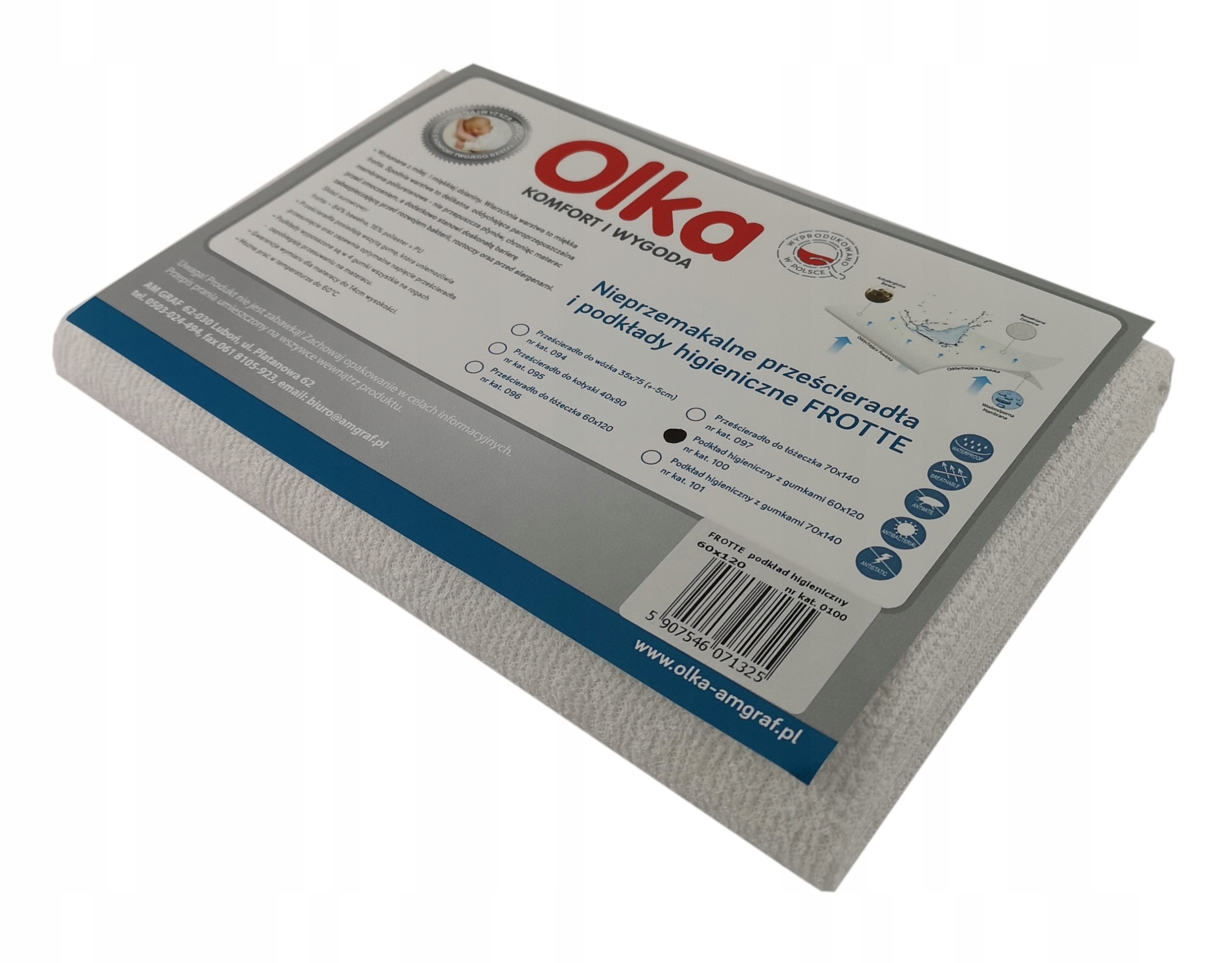 

Podkład higieniczny frotte podgumowany 120x60 Olka