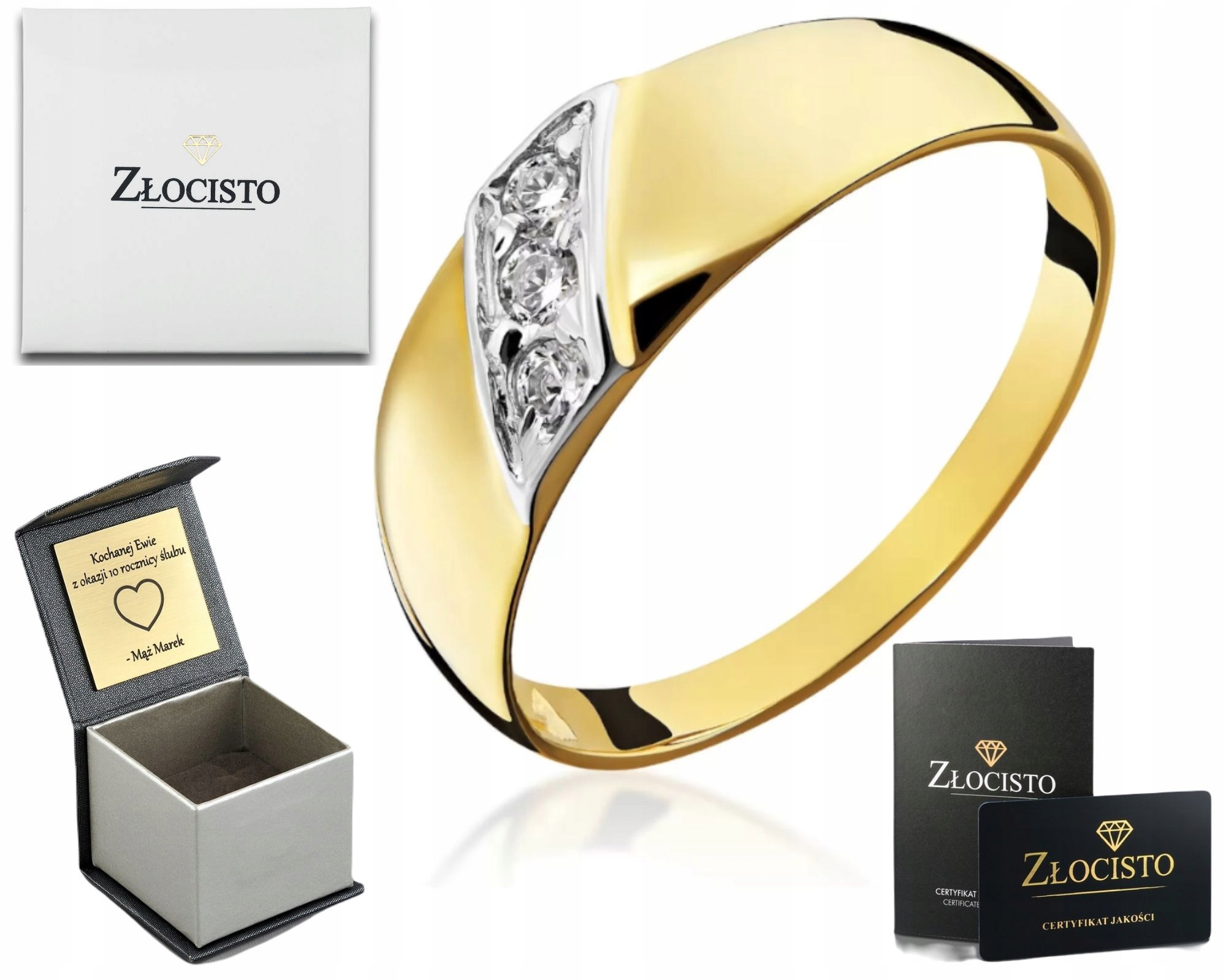 Zlatý Prstýnek Zdobený Zirkony, Plochý Gravírování 585