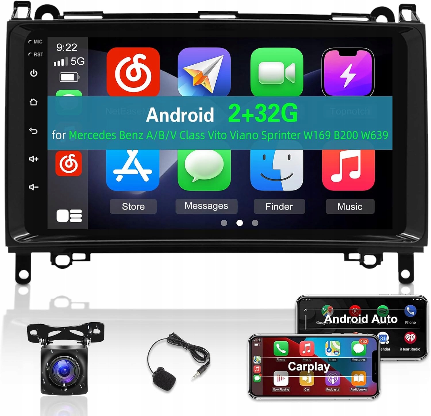 Automobilové rádio Nhopeew 2+32G pro Mercedes Benz Ahd couvací kamera Apple