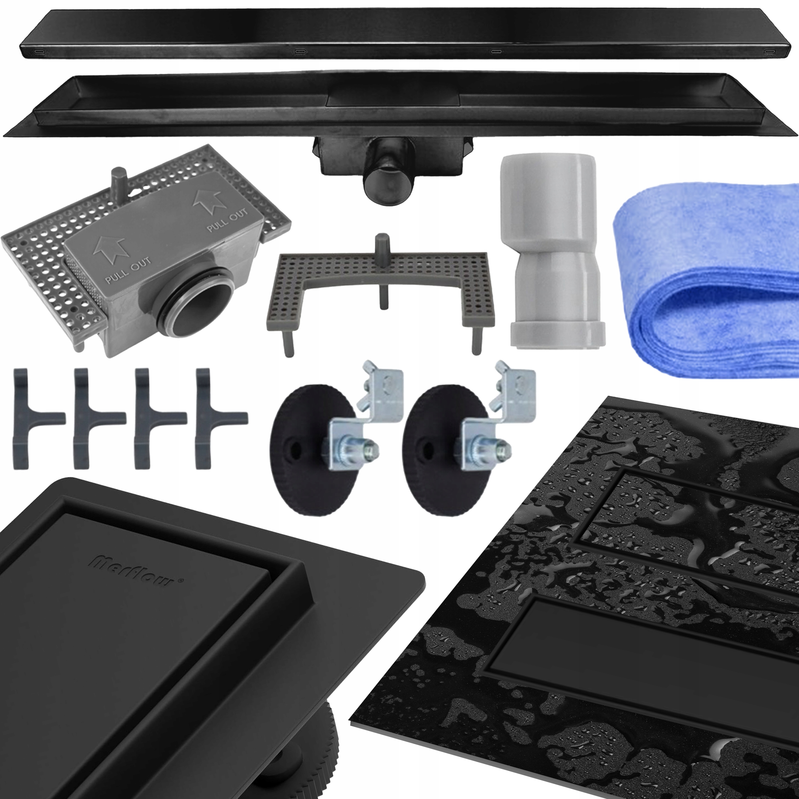 Efektivní Merflow 2v1 lineární odtok matně černá, 70 cm