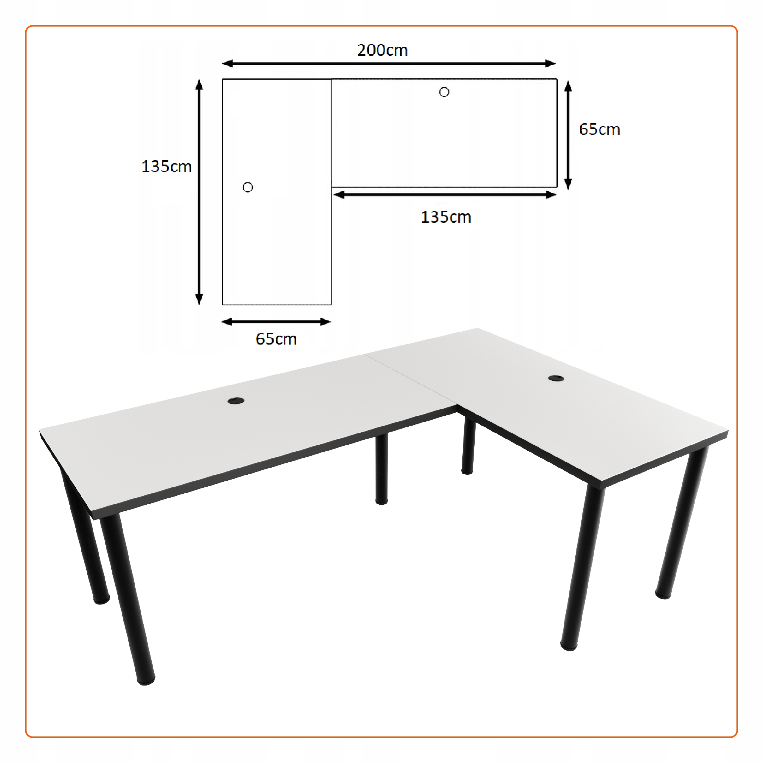 Biurko komputerowe biurowe białe narożne Wysokość przestrzeni na nogi 72 cm