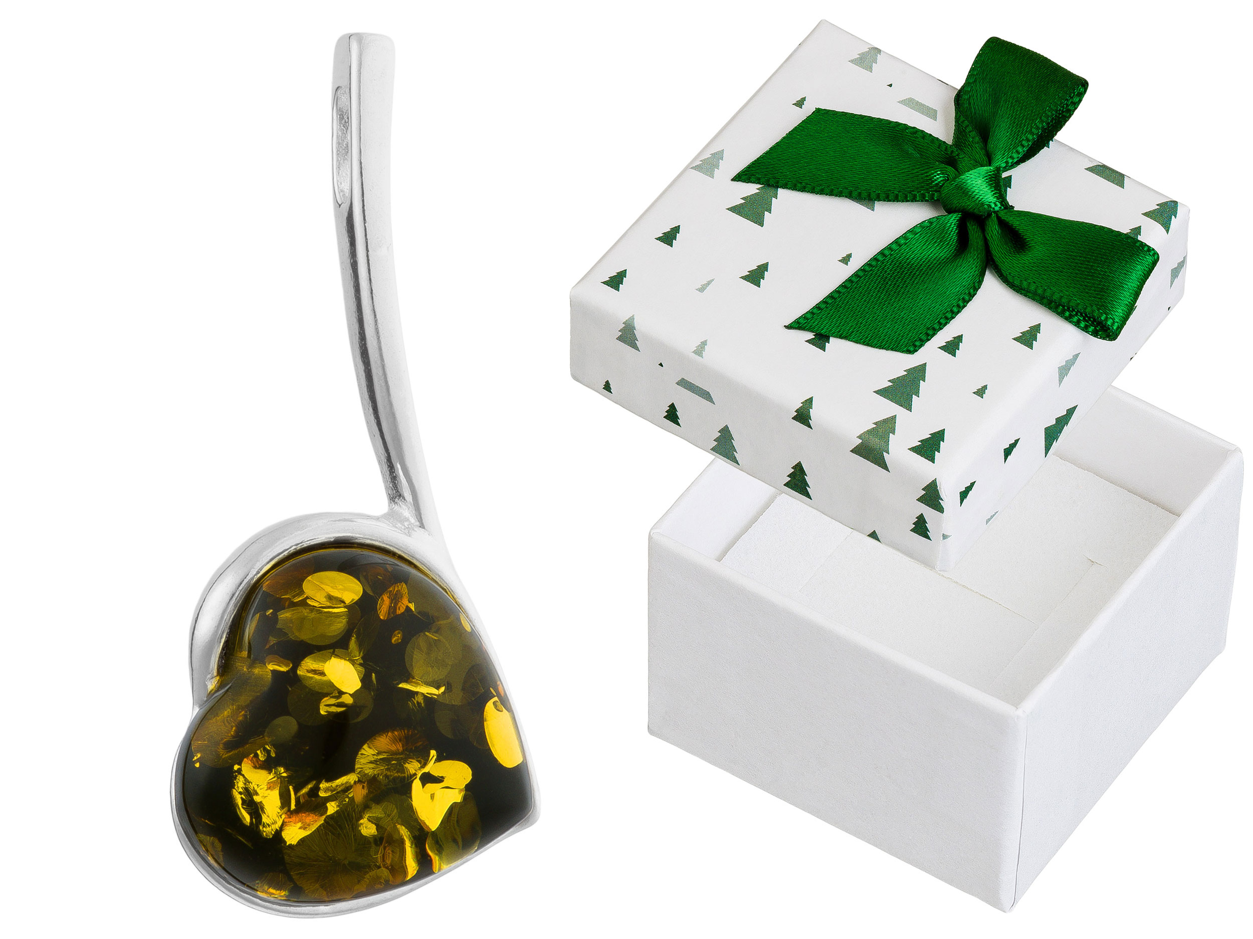 Stříbrný přívěsek Srdce se zeleným jantarem Dámský Přívěsek Srdíčko 925